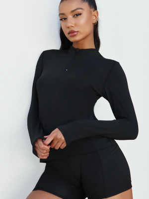 Black High Neck Half Zip Gym Top