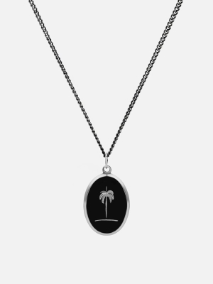 Palm Tree Necklace, Sterling Silver/black