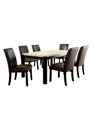 7pc Lanbert Marble Table Top Dining Table Set Dark Walnut - Iohomes