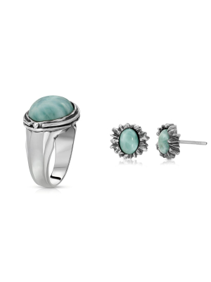 Larimar Oval Ring + Larimar Sunshine Earrings