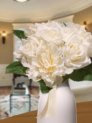 Artificial Rose & Peony Bouquet Cream 12" - National Tree Company