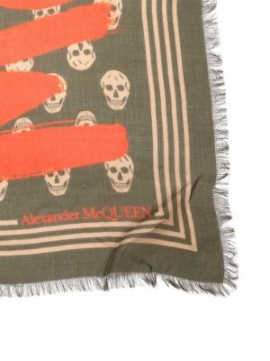 Alexander Mcqueen Graffiti Skull Printed Scarf