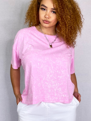 Plus Pink Acid Wash Oversized T Shirt