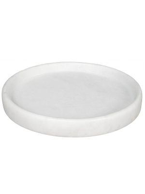 Noir 16" Stone Round Tray - White Marble