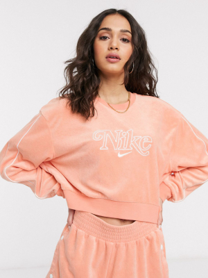 Nike Crop Retro Terry Towelling Crop Sweatshirt In Orange