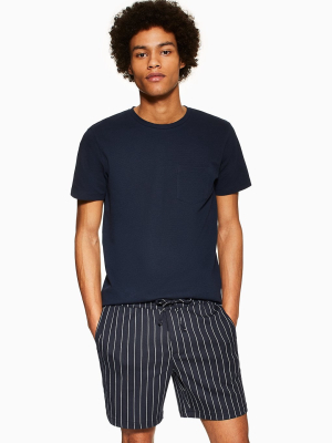 Navy Pinstripe Pull On Shorts