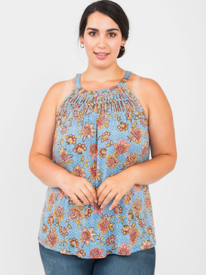 Ariana High-neck Floral Tank (plus Size)