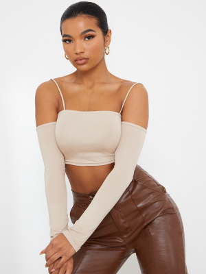 Stone Jersey Cold Shoulder Long Sleeve Crop Top