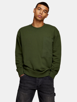 Green Woven Pocket Sweatshirt