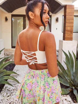 White Slinky Lace Up Back Crop Top