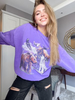 Vintage Supply Oversized Sweatshirt In Purple Acid Wash With Animal Graphic