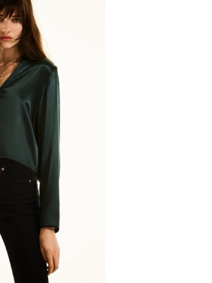 Satin Effect Toggle Blouse