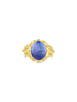 Blue Sapphire Column Ring Vertical