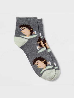 Women's Ice Skating Hedgehog Ankle Socks - Xhilaration™ Charcoal 4-10