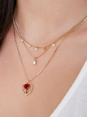 Rose Heart Pendant Layered Necklace