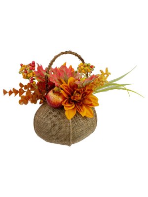 Northlight 9" Yellow Autumn Harvest Floral In Pumpkin Basket Tabletop Decor