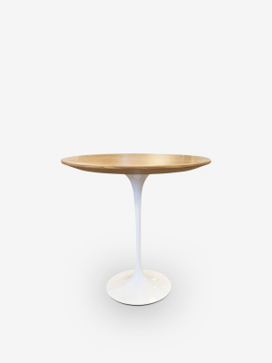 Eero Saarinen Small Round Table With Oak Top & White Base By Knoll