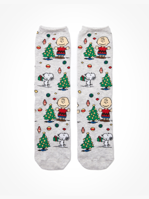 Ae Peanuts Christmas Tree Crew Sock