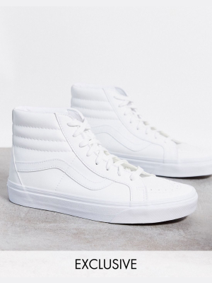 Vans Sk8-hi Reissue Sneakers In White Faux Leather – Exclusive At Asos