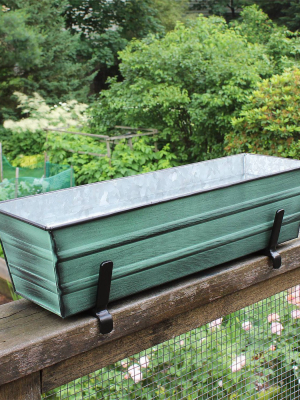 Small Galvanized Metal Rectangular Planter Box With Brackets For 2" X 6" Railing - Achla Designs