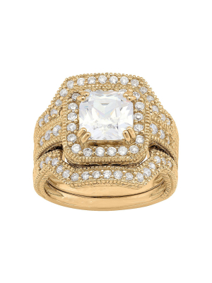 3.94 Ct. T.w. Square-cut 3-piece Bridal Cubic Zirconia Ring Set In 14k Gold Over Silver - (9)