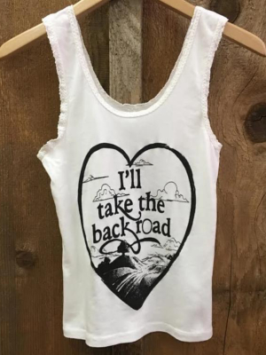 I'll Take The Back Road Lace Tank White/blk