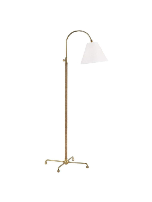 Curves No.1 1 Light Floor Lamp With Rattan Accent Aged Brass