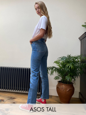 Asos Design Tall High Rise Stretch 'slim' Straight Leg Jeans In Mid Vintage Wash