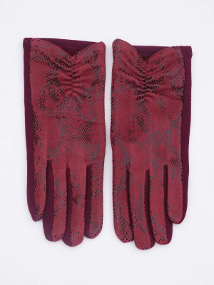 Snakeskin Print Gloves In Red