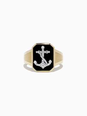 Effy Men's 14k Two Tone Gold Agate And Diamond Anchor Ring, 1.66 Tcw