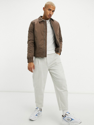 Asos Design Oversized Padded Harrington Jacket In Brown