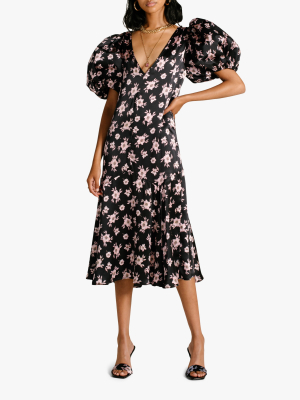 Silk Cottage Floral Puff-sleeve Maxi Dress