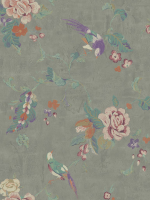 Kimono Wallpaper In Silver, Purple, And Multi From The Watercolor Florals Collection By Mayflower Wallpaper