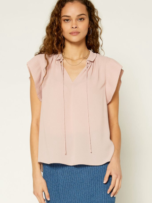 Pleated Flutter Sleeve Blouse