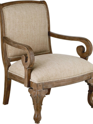 Kensington Hill Diana Distressed Wood And Beige Upholstered Accent Chair