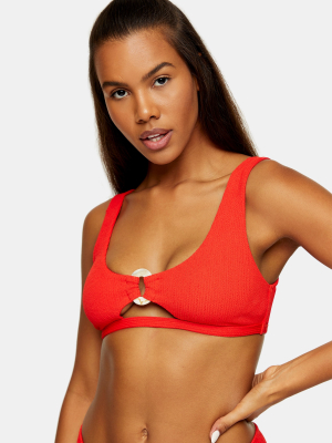 Red Ring Cut Out Bikini Crop Top