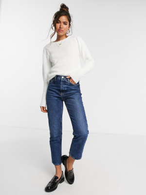 Vila Fluffy Sweater With Balloon Sleeve In White