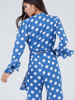 Beverly Hills Tourista High Waist Pants - Blue & White Polka Dot Print