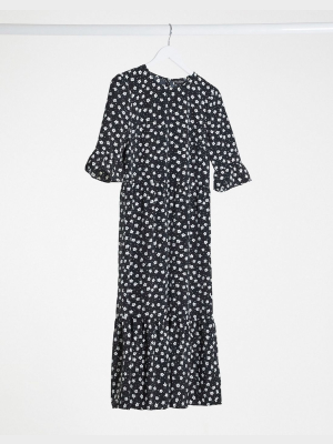 Miss Selfridge Smock Midi Dress In Monochrome Floral