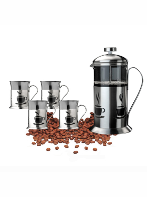 Berghoff 5 Pcs 18/10 Stainless Steel French Press And Cup Set