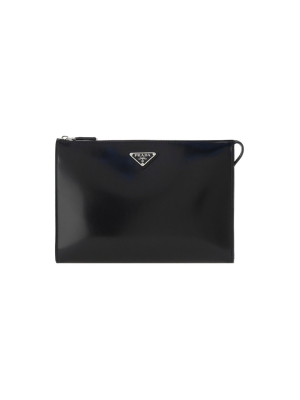 Prada Logo Plaque Zipped Pouch