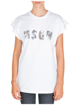 Msgm Sequin Logo Crewneck T-shirt