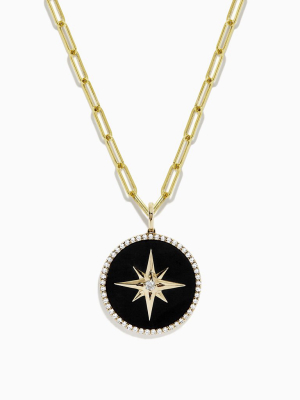 Effy Novelty 14k Yellow Gold Onyx And Diamond Star Coin Pendant, 4.49 Tcw