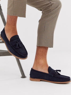 Asos Design Tassel Loafers In Navy Suede With Natural Sole
