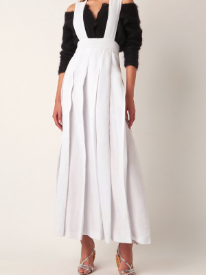 Pleated Linen Pinafore Maxi Dress