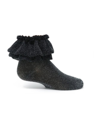 Zubii Metallic Ruffle Ankle Sock - Black