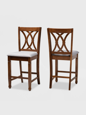 Set Of 2 Reneau Fabric Upholstered Wood Counter Height Pub Chair Set Gray/walnut - Baxton Studio