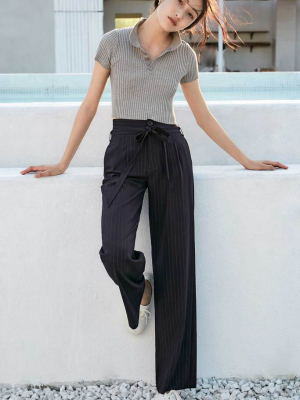 Eliana Navy Wide Leg Pinstripe Pants