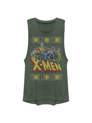 Junior's Marvel Ugly Christmas X-men Group Festival Muscle Tee