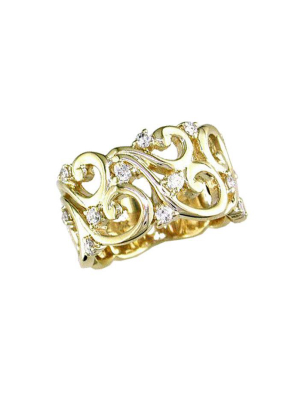 Effy D'oro 14k Yellow Gold Diamond Filigree Ring, 0.41 Tcw